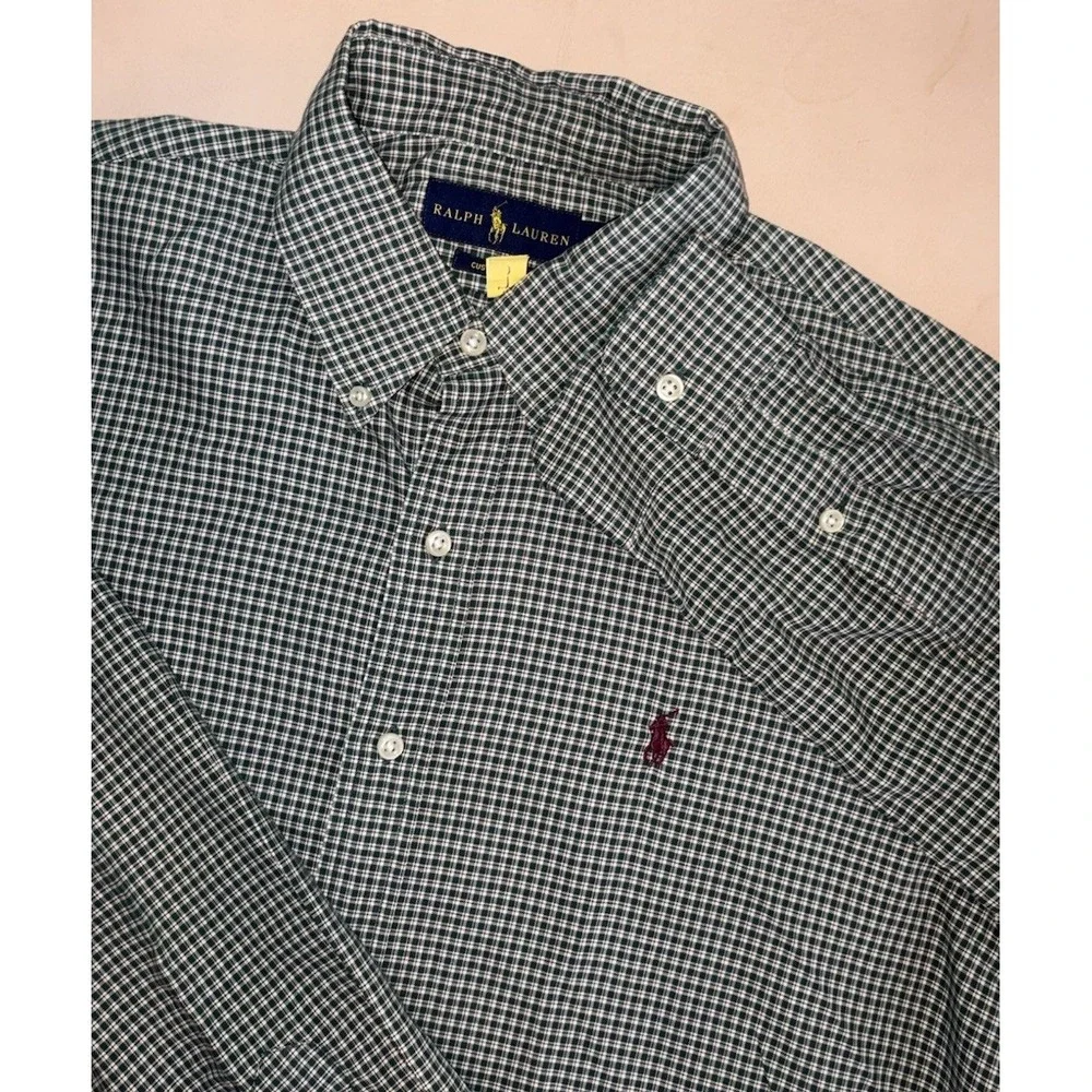 Polo Ralph Lauren Green Brown Plaid Check Button Down Mens Large Custom Fit